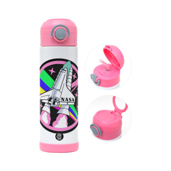NASA pink, Children's hot water bottle, stainless steel, with safety straw, PINK (500ml)