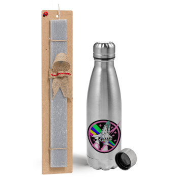 NASA pink, Easter Set, metallic Inox water bottle (750ml) & aromatic flat Easter candle (30cm) (GRAY)