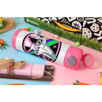NASA pink, Easter candle, Childrens hot water bottle, stainless steel, with safety straw, PINK (500ml)