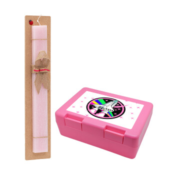 NASA pink, Easter Set, children's snack container PINK & scented flat Easter candle (30cm) (PINK)
