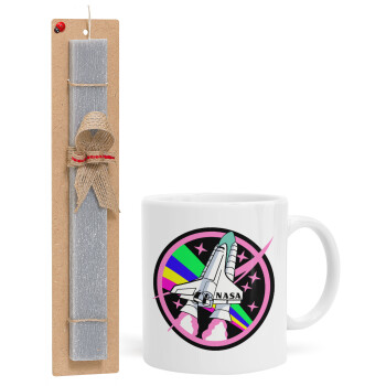 NASA pink, Πασχαλινή Λαμπάδα με Κούπα κεραμική (330ml) & κερί αρωματικό πλακέ (30cm) (ΓΚΡΙ)