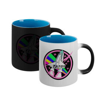 NASA pink, Κούπα Μαγική εσωτερικό μπλε, κεραμική 330ml που αλλάζει χρώμα με το ζεστό ρόφημα