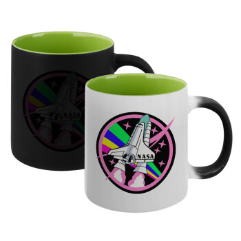 NASA pink, Κούπα Μαγική εσωτερικό πράσινο, κεραμική 330ml που αλλάζει χρώμα με το ζεστό ρόφημα