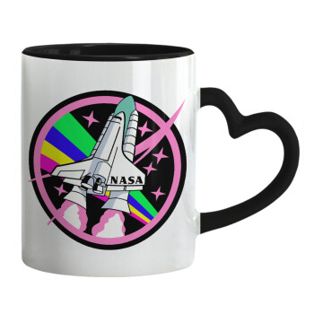 NASA pink, Κούπα καρδιά χερούλι μαύρη, κεραμική, 330ml