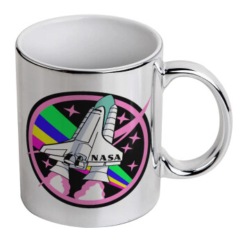 NASA pink, Κούπα κεραμική, ασημένια καθρέπτης, 330ml