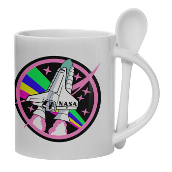 NASA pink, Ceramic coffee mug with Spoon, 330ml (1pcs)