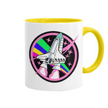NASA pink, Κούπα χρωματιστή κίτρινη, κεραμική, 330ml