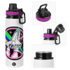 Metallic water bottle with safety lid, 850ml aluminum