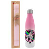 Easter Set, Metallic pink/white (Stainless steel) thermos, double-walled, 500ml & aromatic flat Easter candle (30cm) (PINK)