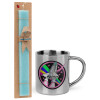 Easter Set, metallic thermal cup (300ml) & aromatic flat Easter candle (30cm) (TURQUOISE)