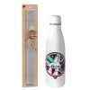 Easter Set, metallic stainless thermos bottle (500ml) & scented flat Easter candle (30cm) (GRAY)