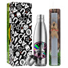 Easter Set, metallic stainless thermos flask (500ml) & scented flat Easter candle (30cm) (GRAY)