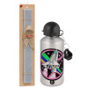 Easter Set, metallic silver aluminum water bottle (500ml) & aromatic flat Easter candle (30cm) (GRAY)