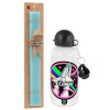 Easter Set, metallic aluminum water bottle (500ml) & scented flat candle (30cm) (TURQUOISE)