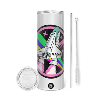 NASA pink, Eco friendly stainless steel tumbler 600ml, with metal straw & cleaning brush