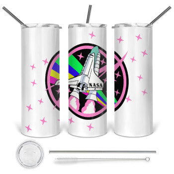 NASA pink, 360 Eco friendly stainless steel tumbler 600ml, with metal straw & cleaning brush