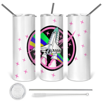 NASA pink, Tumbler stainless steel 600ml, with metal straw & cleaning brush