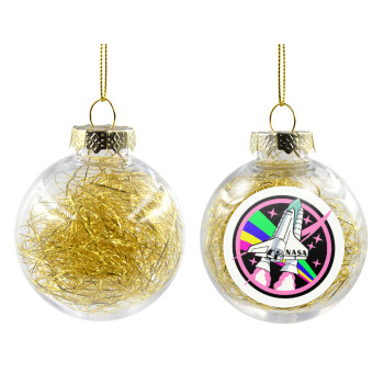 NASA pink, Transparent Christmas tree ball ornament with gold filling 8cm