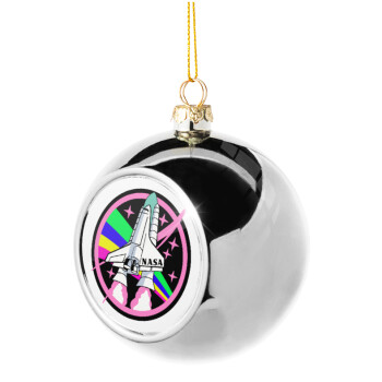 NASA pink, Silver 8cm Christmas tree ball ornament