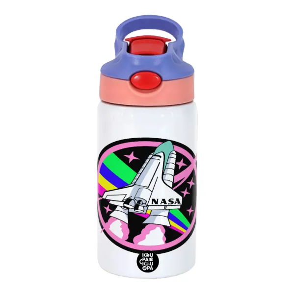 NASA pink — Παιδικό παγούρι θερμό, ανοξείδωτο, με καλαμάκι ασφαλείας, ροζ/μωβ (350ml)