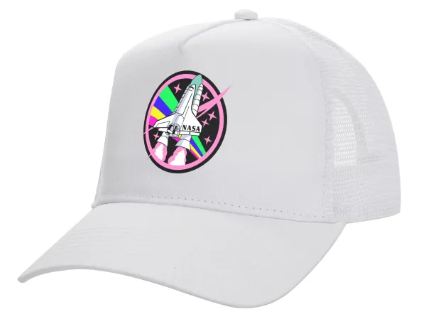 NASA pink — Καπέλο Ενηλίκων Structured Trucker, με Δίχτυ, ΛΕΥΚΟ (100% ΒΑΜΒΑΚΕΡΟ, ΕΝΗΛΙΚΩΝ, UNISEX, ONE SIZE)