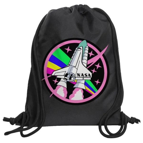 NASA pink — Τσάντα πλάτης πουγκί GYMBAG Μαύρη, με τσέπη (40x48cm) & χονδρά κορδόνια