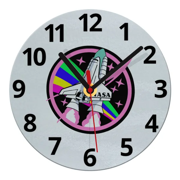 NASA pink — Glass wall clock (20cm)