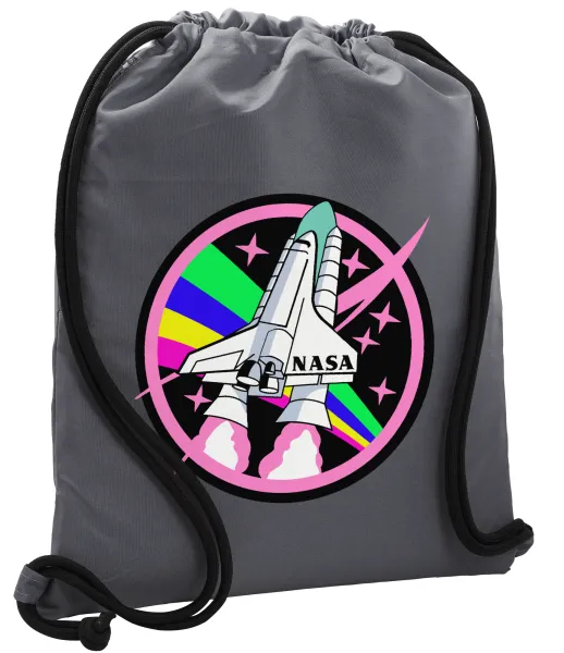 NASA pink — Τσάντα πλάτης πουγκί GYMBAG ΓΚΡΙ, με τσέπη (40x48cm) & χονδρά κορδόνια