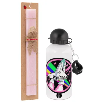 NASA pink, Easter Set, metallic aluminum bottle (500ml) & aromatic flat Easter candle (30cm) (PINK)