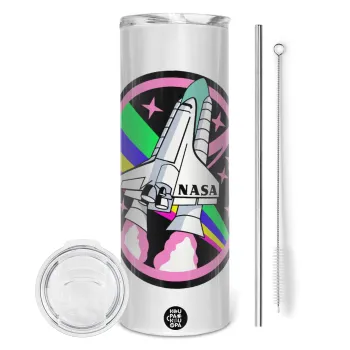NASA pink, Tumbler stainless steel 600ml, with metal straw & cleaning brush