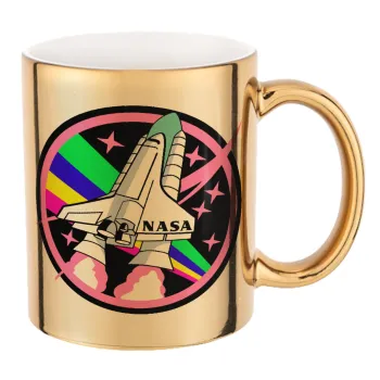 NASA pink, Κούπα κεραμική, χρυσή καθρέπτης, 330ml