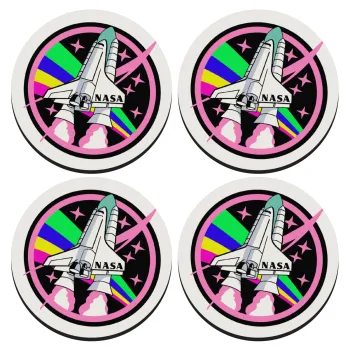 NASA pink, ΣΕΤ 4 Σουβέρ ξύλινα στρογγυλά (9cm)