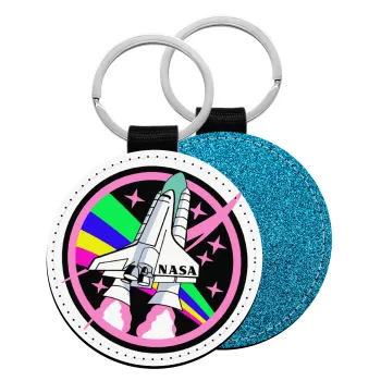 NASA pink, Μπρελόκ Δερματίνη, στρογγυλό ΜΠΛΕ (5cm)