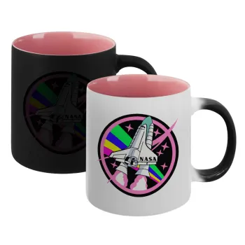 NASA pink, Κούπα Μαγική εσωτερικό ΡΟΖ, κεραμική 330ml που αλλάζει χρώμα με το ζεστό ρόφημα