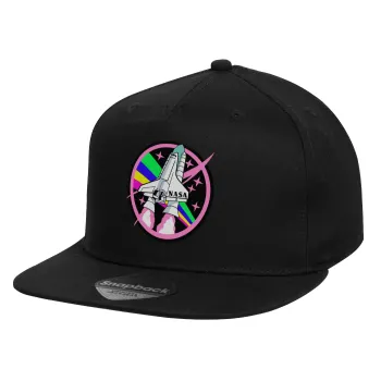 NASA pink, Καπέλο παιδικό Flat Snapback, Μαύρο (100% ΒΑΜΒΑΚΕΡΟ, ΠΑΙΔΙΚΟ, UNISEX, ONE SIZE)