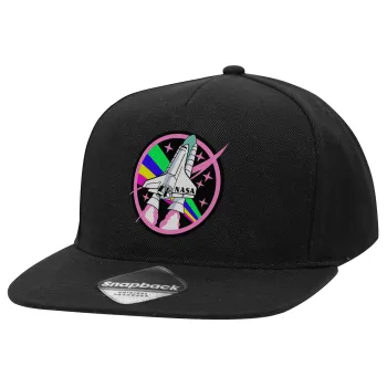NASA pink, Adult Flat Snapback Hat Black, (100% COTTON TWILL, ADULT, UNISEX, ONE SIZE)