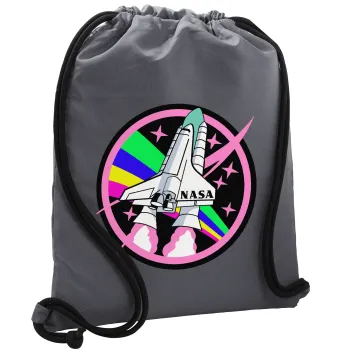 NASA pink, Τσάντα πλάτης πουγκί GYMBAG ΓΚΡΙ, με τσέπη (40x48cm) & χονδρά κορδόνια