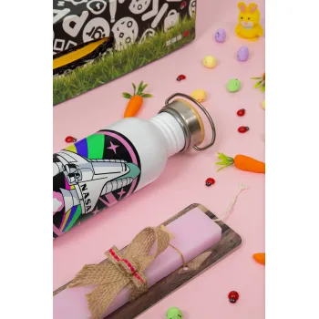 NASA pink, Πασχαλινή Λαμπάδα με παγούρι μεταλλικό (620ml, stainless steel) & κερί αρωματικό πλακέ (30cm) (ΡΟΖ)