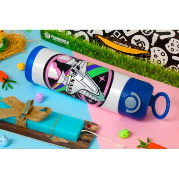 NASA pink, Easter candle, Childrens hot water bottle, stainless steel, with safety straw, BLUE (500ml)