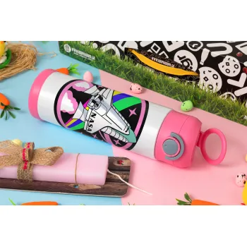NASA pink, Easter candle, Childrens hot water bottle, stainless steel, with safety straw, PINK (500ml)