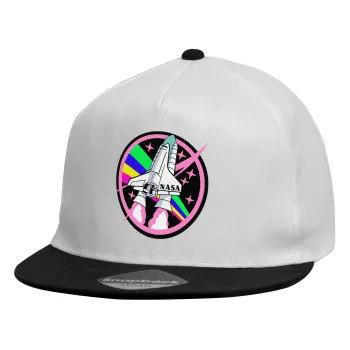 NASA pink, Καπέλο παιδικό Flat Snapback, Λευκό (100% ΒΑΜΒΑΚΕΡΟ, ΠΑΙΔΙΚΟ, UNISEX, ONE SIZE)