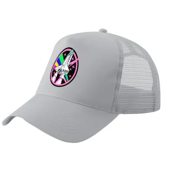 NASA pink, Καπέλο Trucker με Δίχτυ, ΓΚΡΙ, (ΒΑΜΒΑΚΕΡΟ, ΠΑΙΔΙΚΟ, UNISEX, ONE SIZE)