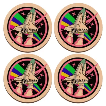 NASA pink, ΣΕΤ x4 Σουβέρ ξύλινα στρογγυλά plywood (9cm)