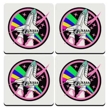 NASA pink, ΣΕΤ 4 Σουβέρ ξύλινα τετράγωνα (9cm)