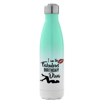 I am the fabulous Birthday Diva, Metal mug thermos Green/White (Stainless steel), double wall, 500ml