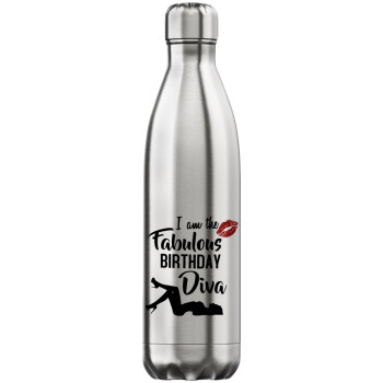 I am the fabulous Birthday Diva, Μεταλλικό παγούρι θερμός Inox (Stainless steel), διπλού τοιχώματος, 750ml