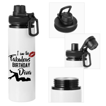 I am the fabulous Birthday Diva, Metal water bottle with safety cap, aluminum 850ml