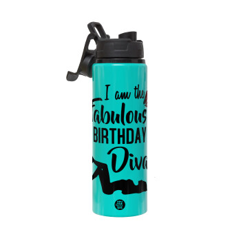 I am the fabulous Birthday Diva, Μεταλλικό παγούρι νερού με καπάκι ασφαλείας, αλουμινίου 850ml