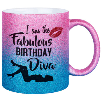 I am the fabulous Birthday Diva, Κούπα Χρυσή/Μπλε Glitter, κεραμική, 330ml
