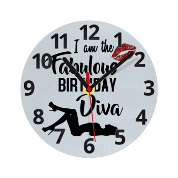 I am the fabulous Birthday Diva, Ρολόι τοίχου γυάλινο (20cm)